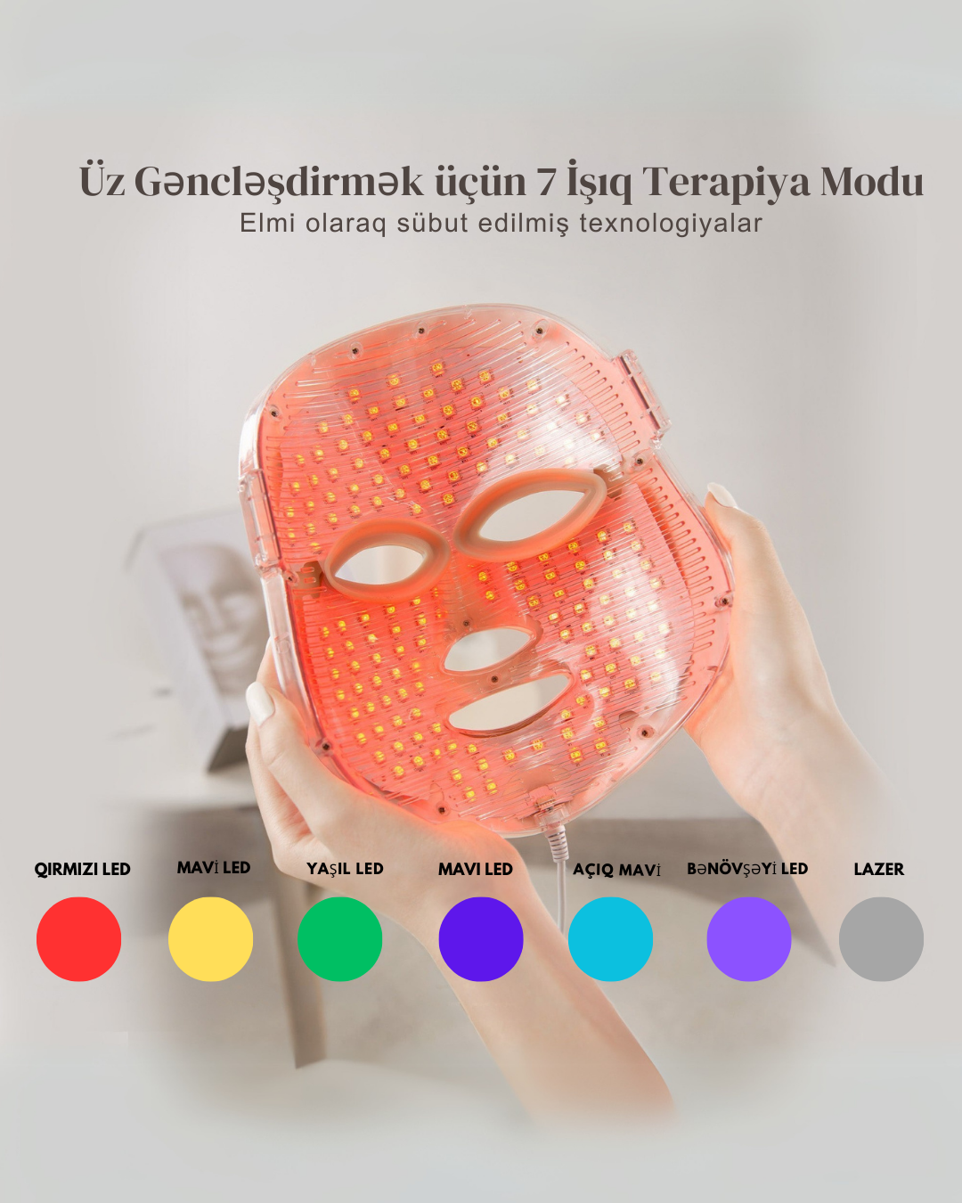 7 Rəng LED Üz Terapiyası - Gənclik və Dəri Baxımı (Simsiz)